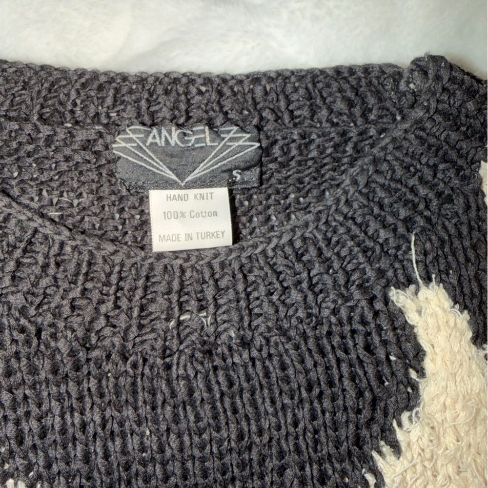 Angel Hand Knit Abstract Sweater Cream Black Small Poet Core Dark Academia Indie - Picture 5 of 6